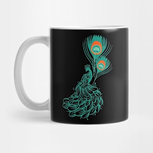 Turquoise peacock tattoo and colorful feather Mug